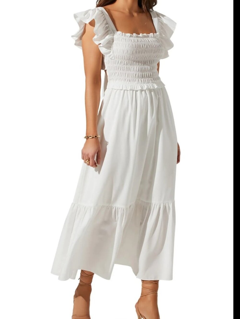 Astr the Label White Midi Dress Size Small Smocked